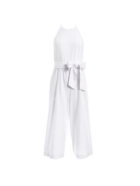 Alice + Olivia White Halter Wide Leg Jumpsuit Belted Size 2